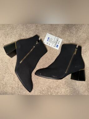 Black Ankle Booties with Gold Zip - Women Shoes